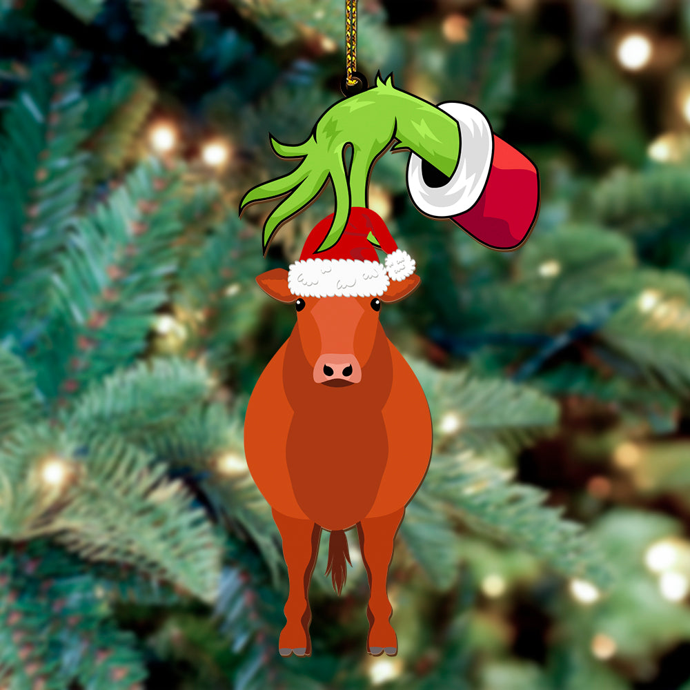 Cute Grinch and cattle Personalized Wooden Ornament Christmas For farmer