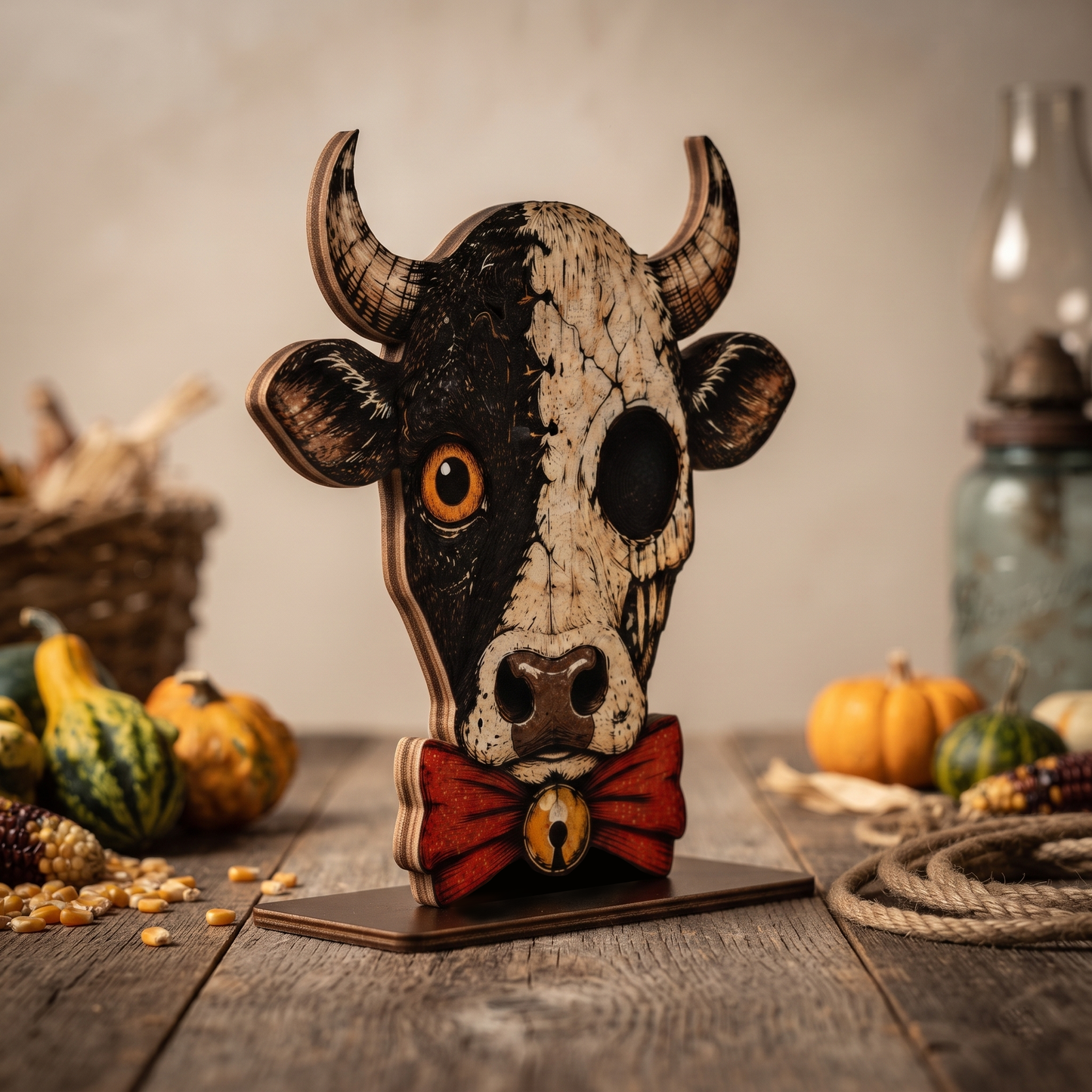 Halloween Cow Wooden Block for Shelf Decor, Housewarming Gift