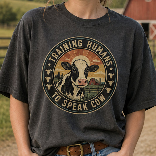 Training humans to speak cow - Unisex T-Shirt - myfunfarm
