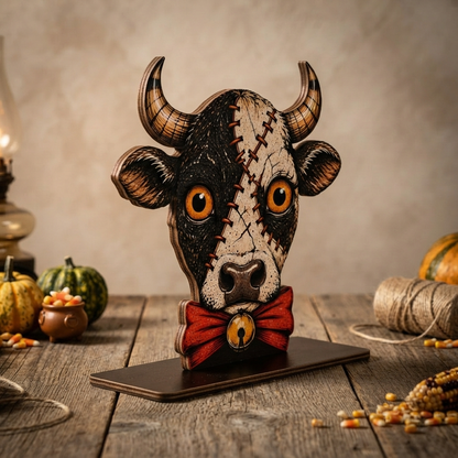 Halloween Cow Wooden Block for Shelf Decor, Housewarming Gift