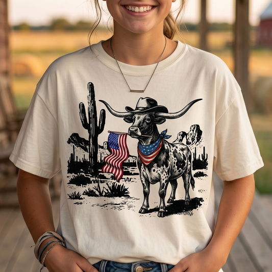4th of July Texas longhorn American Western Patriotic Gifts Unisex T-Shirt - myfunfarm