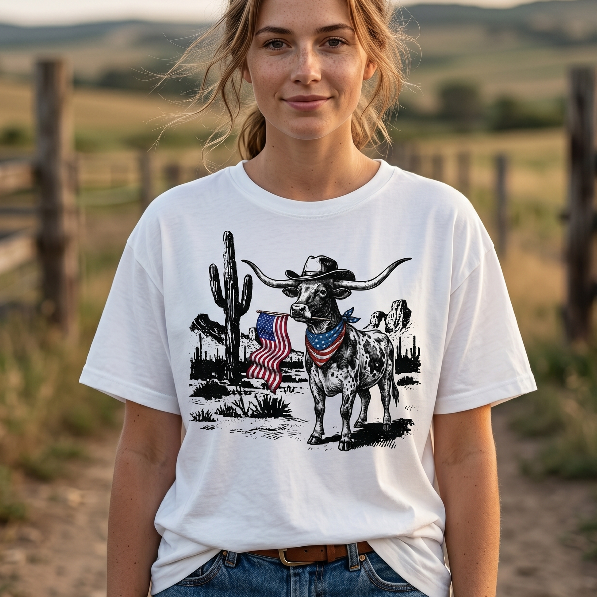 4th of July Texas longhorn American Western Patriotic Gifts Unisex T-Shirt - myfunfarm