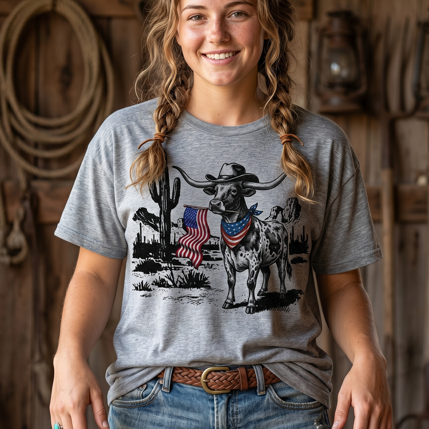 4th of July Texas longhorn American Western Patriotic Gifts Unisex T-Shirt - myfunfarm