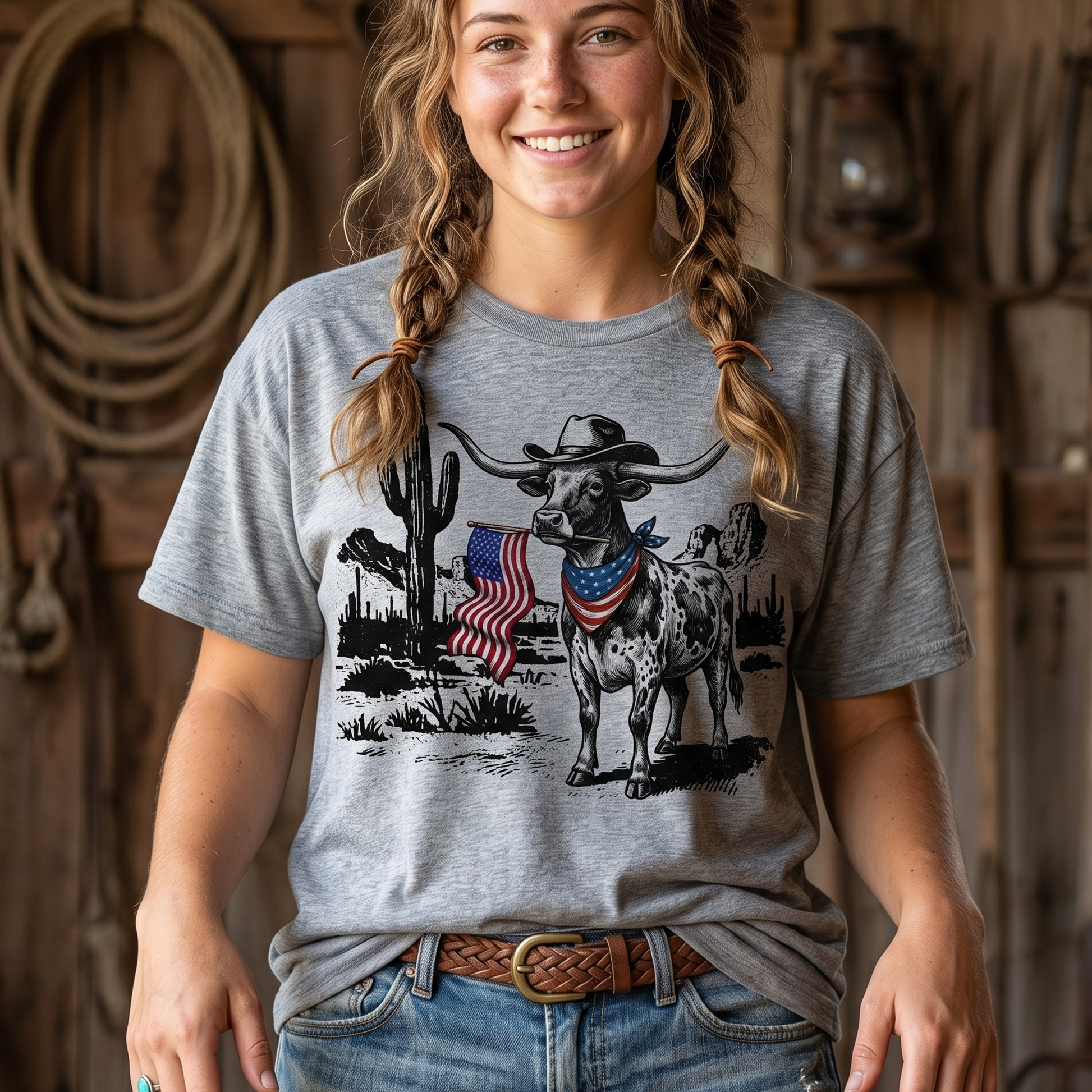 4th of July Texas longhorn American Western Patriotic Gifts Unisex T-Shirt - myfunfarm