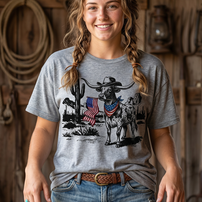 4th of July Texas longhorn American Western Patriotic Gifts Unisex T-Shirt - myfunfarm