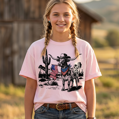 4th of July Texas longhorn American Western Patriotic Gifts Unisex T-Shirt - myfunfarm