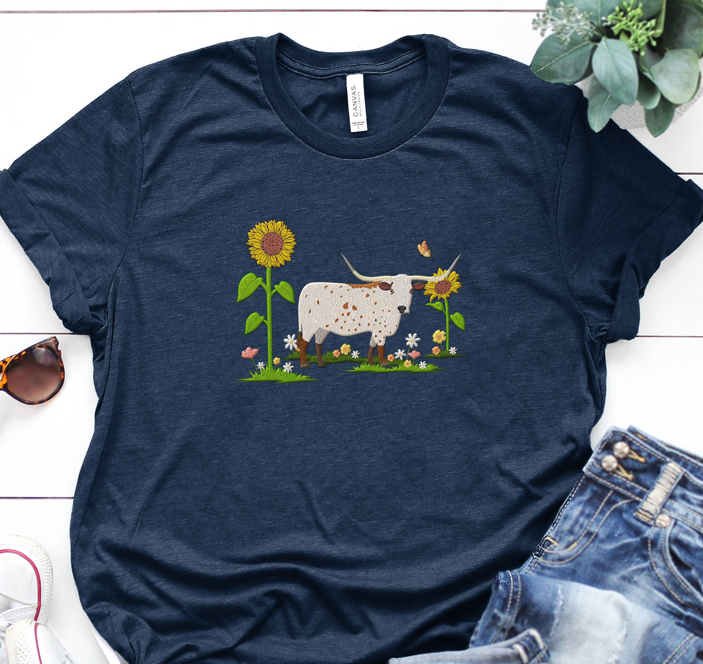 Cute Cow Embroidered Sweatshirt, Hoodie, T-shirt, Gift for Farmer - myfunfarm