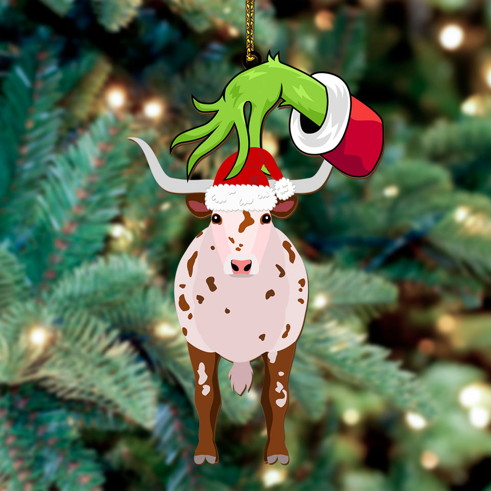 Cute Grinch and cattle Personalized Wooden Ornament Christmas For farmer