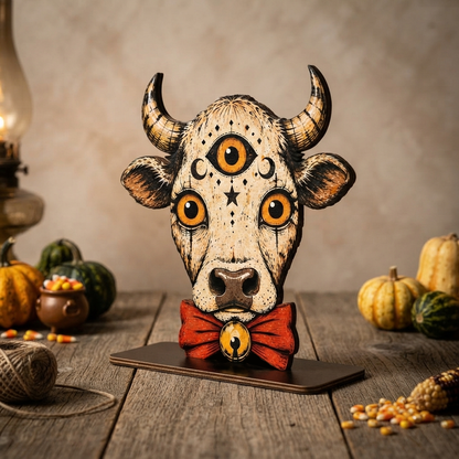 Halloween Cow Wooden Block for Shelf Decor, Housewarming Gift