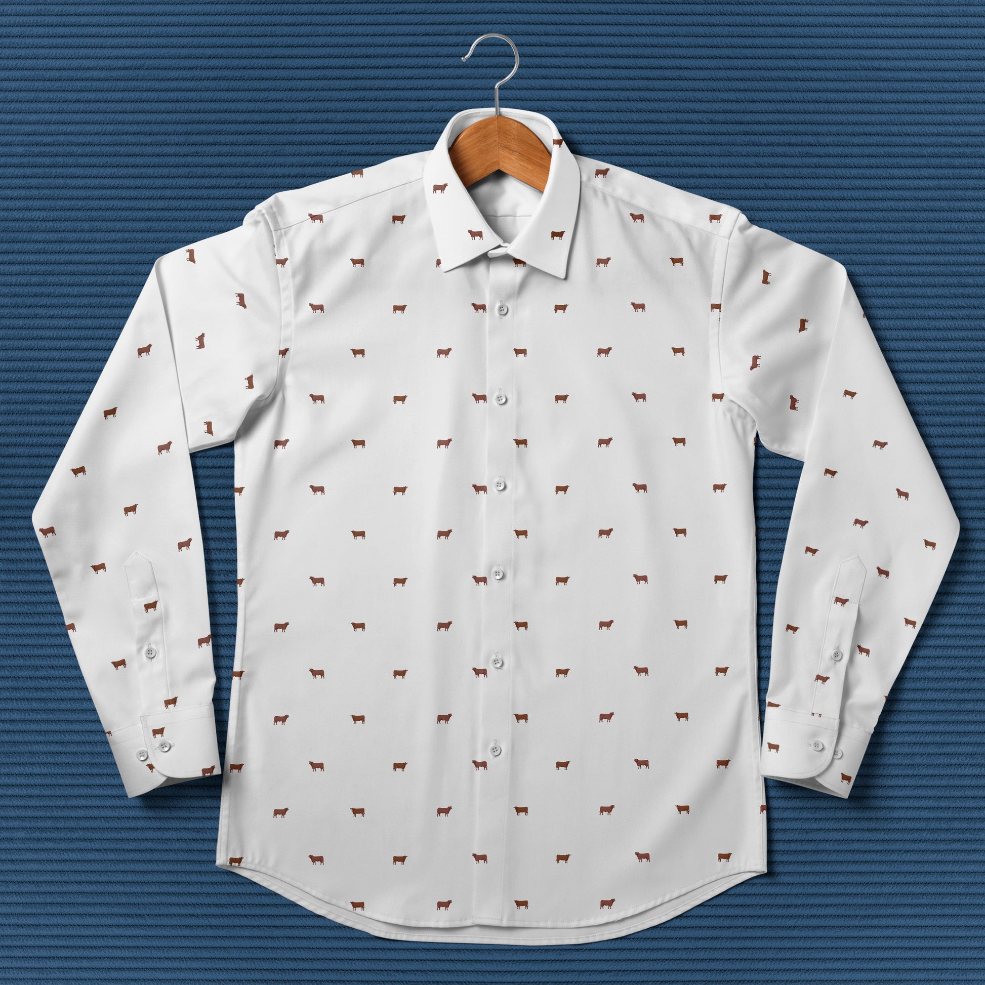 Red angus cattle icon pattern - Men's Casual Long Sleeve Shirt - myfunfarm