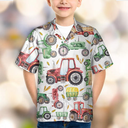 Cute Tractor pattern - Hawaiian Shirt, Shorts for Kid - myfunfarm