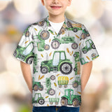 Cute Green Tractor pattern - Hawaiian Shirt, Shorts for Kid