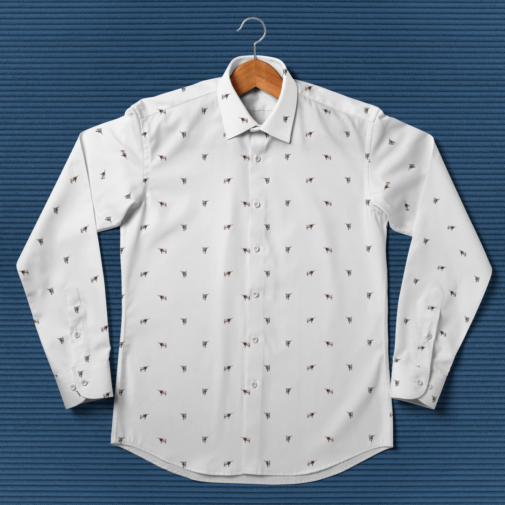 Texas Longhorn Cattle pattern - Men's Casual Long Sleeve Shirt - myfunfarm