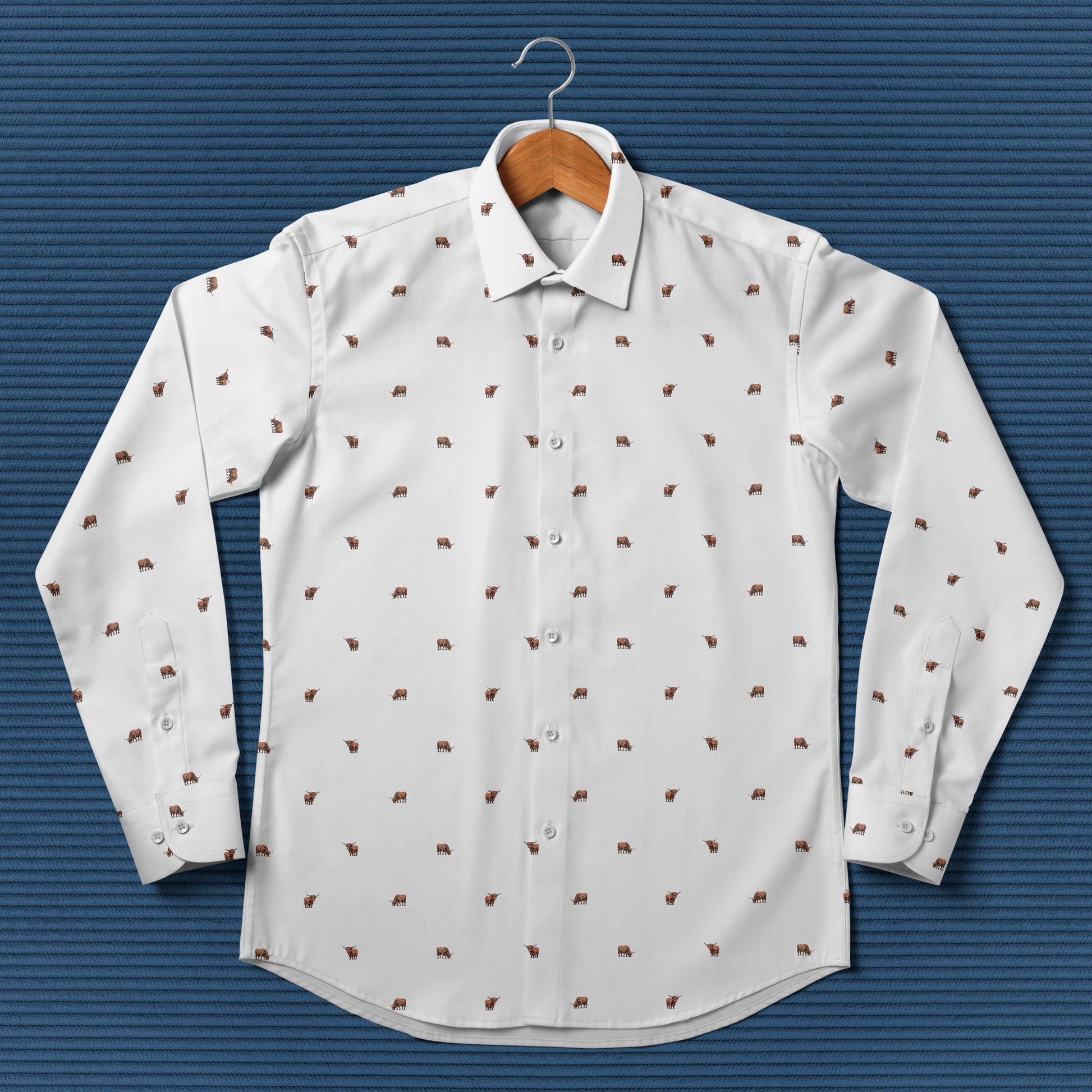 Highland cattle pattern - Men's Casual Long Sleeve Shirt - myfunfarm