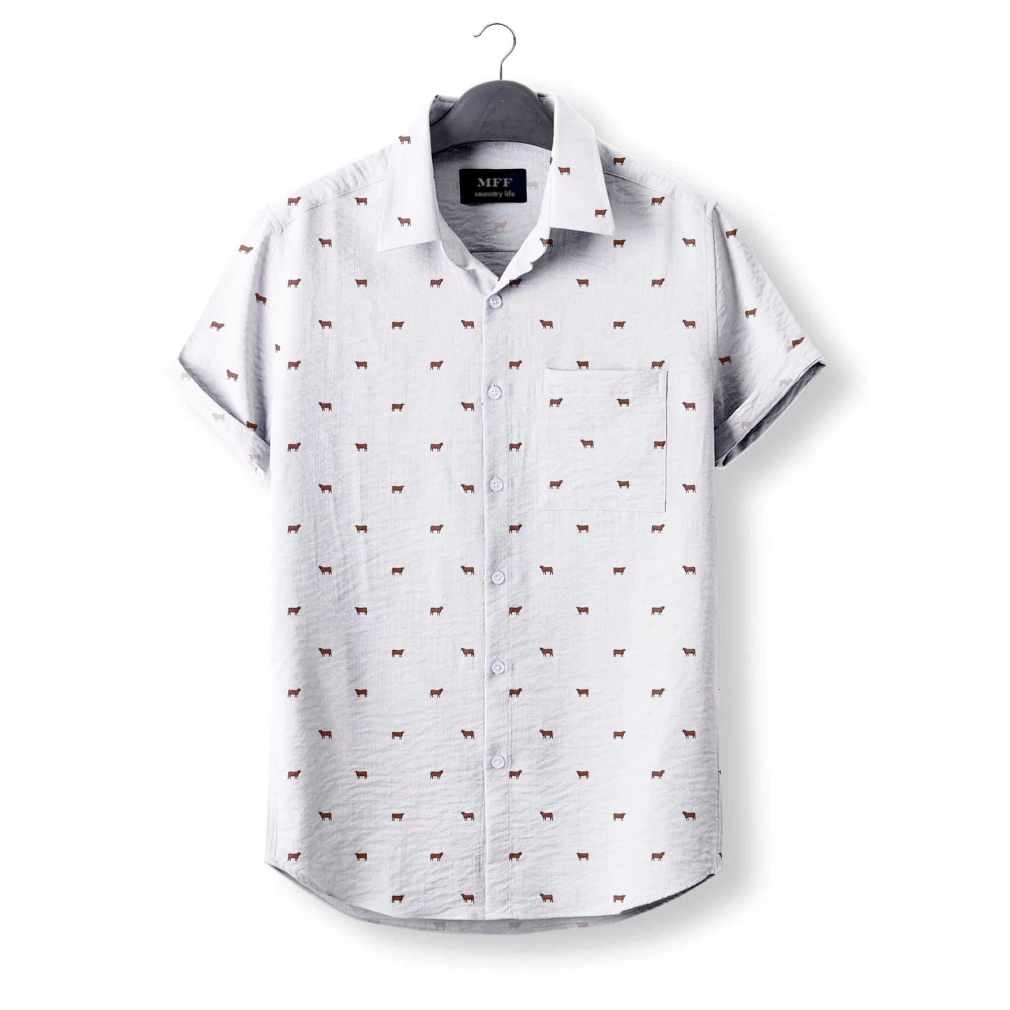 Red angus cattle icon pattern Women's Mock Linen Shirts for farmers - myfunfarm
