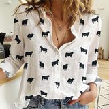 Brangus Cattle icon pattern Women's Mock Linen Shirts for farmers