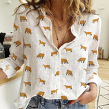 Jersey Cow icon pattern Women's Linen Shirts for farmers