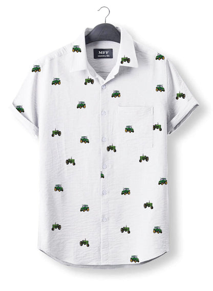 Green tractor icon pattern - Button Down Shirts for farmers - myfunfarm