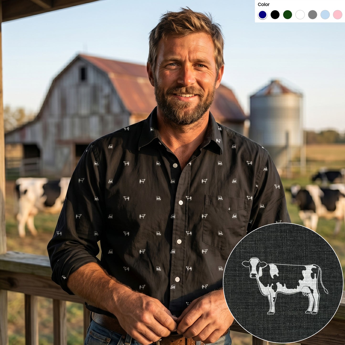 Dairy cow icon pattern - Men's Casual Long Sleeve Shirt