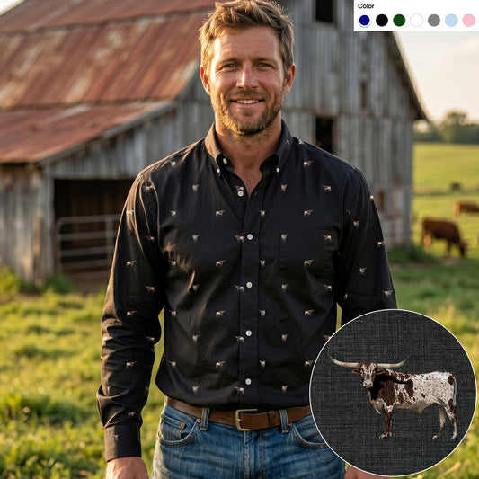 Texas Longhorn Cattle pattern - Men's Casual Long Sleeve Shirt