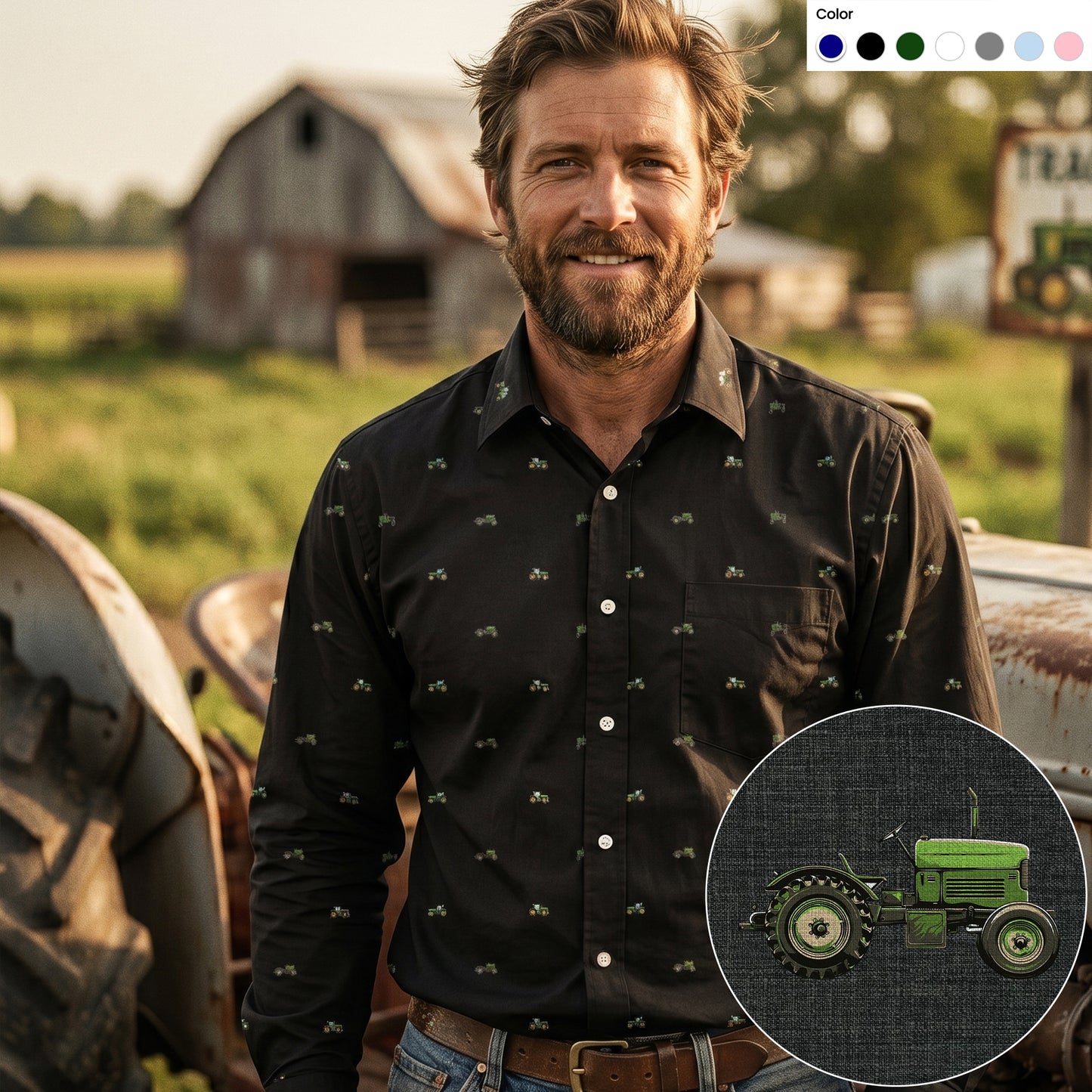 Tractor pattern - Men's Casual Long Sleeve Shirt