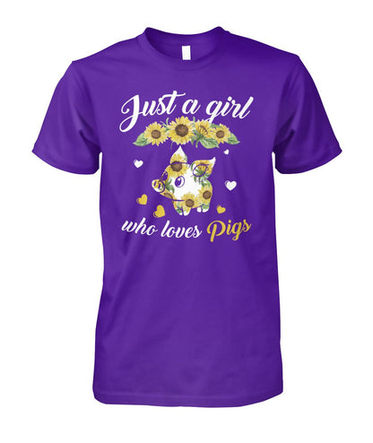just a girl who loves pigs - Men's and Women's t-shirt , Vneck, Hoodies - myfunfarm - clothing acceessories shoes for cow lovers, pig, horse, cat, sheep, dog, chicken, goat farmer