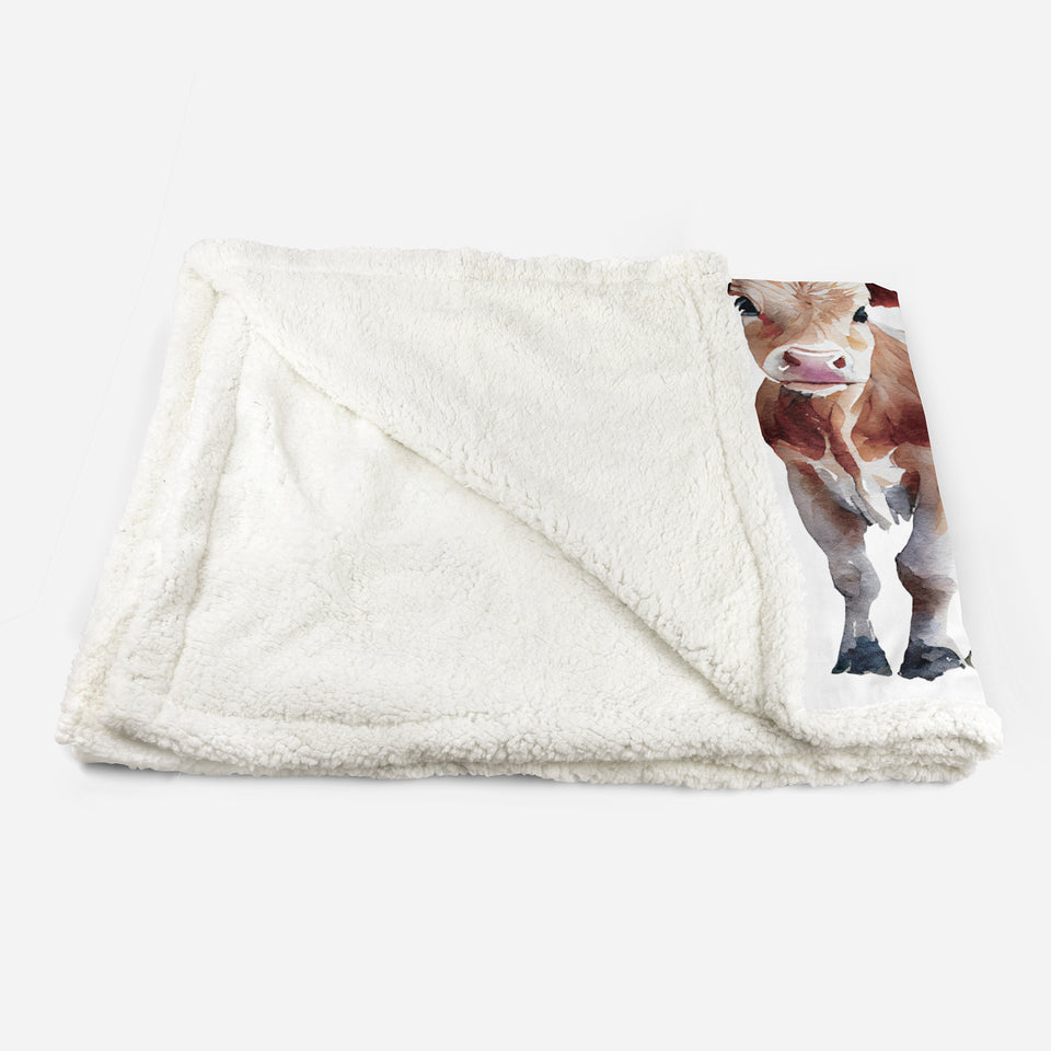 Personalized - Sherpa Blanket, Quilt- Custom name Cow Pattern