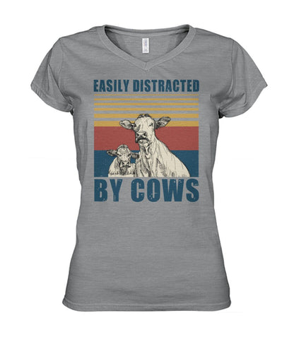 Easily distracted by cows  - Men's and Women's t-shirt , Vneck, Hoodies - myfunfarm - clothing acceessories shoes for cow lovers, pig, horse, cat, sheep, dog, chicken, goat farmer