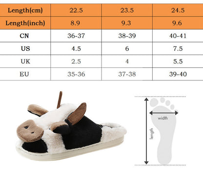Cute Cow House Slippers Warm Fluffy for Winter - myfunfarm