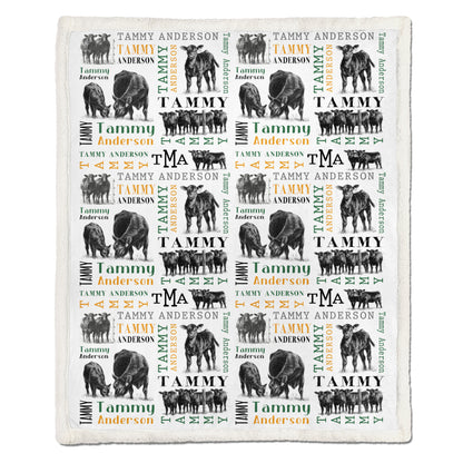 Personalized - Sherpa Blanket, Quilt- Custom name Angus Pattern