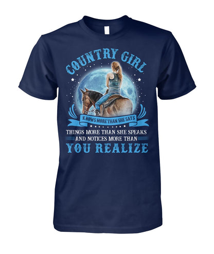 country girl knows more than she says - unisex  t-shirt , Hoodies - myfunfarm