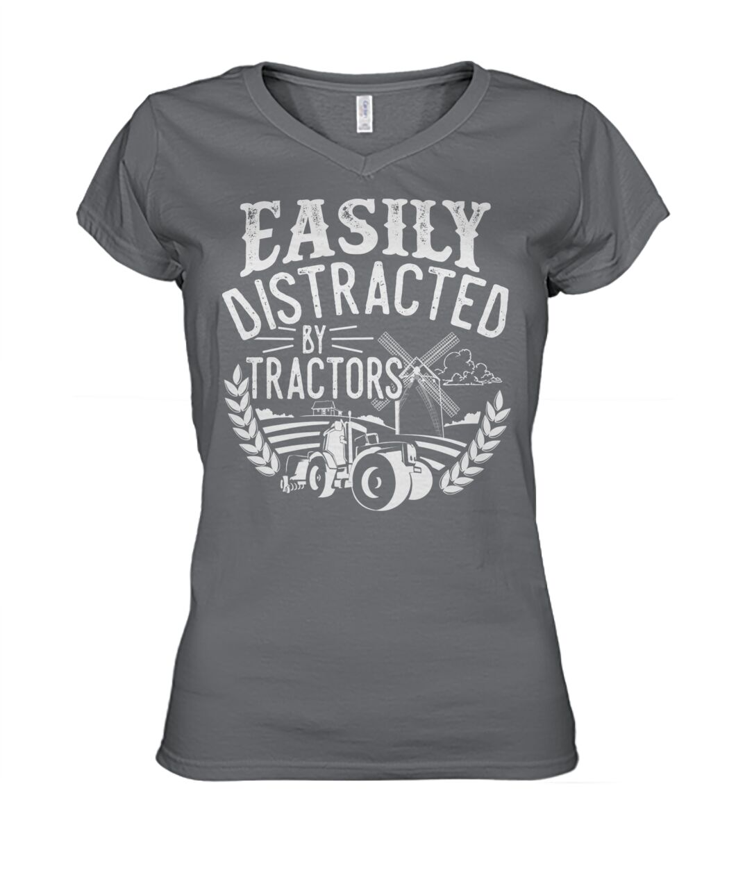 Easily distracted by tractors - Men's and Women's t-shirt , Vneck, Hoodies - myfunfarm - clothing acceessories shoes for cow lovers, pig, horse, cat, sheep, dog, chicken, goat farmer