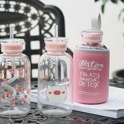 450ML Pig Glass Water Bottle