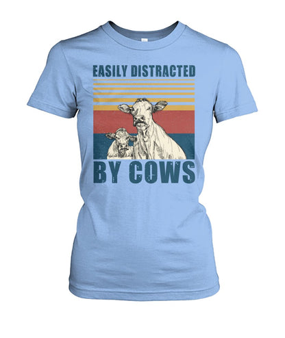 Easily distracted by cows  - Men's and Women's t-shirt , Vneck, Hoodies - myfunfarm - clothing acceessories shoes for cow lovers, pig, horse, cat, sheep, dog, chicken, goat farmer