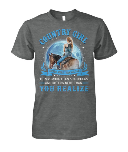country girl knows more than she says - unisex  t-shirt , Hoodies - myfunfarm