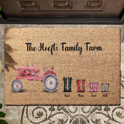 Personalised Family Tractor Gumboot Print Doormat - Gift for Farmer - myfunfarm