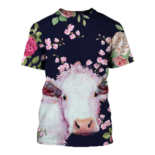 Cow Rose Flowers pattern cute - T-shirt - myfunfarm - clothing acceessories shoes for cow lovers, pig, horse, cat, sheep, dog, chicken, goat farmer