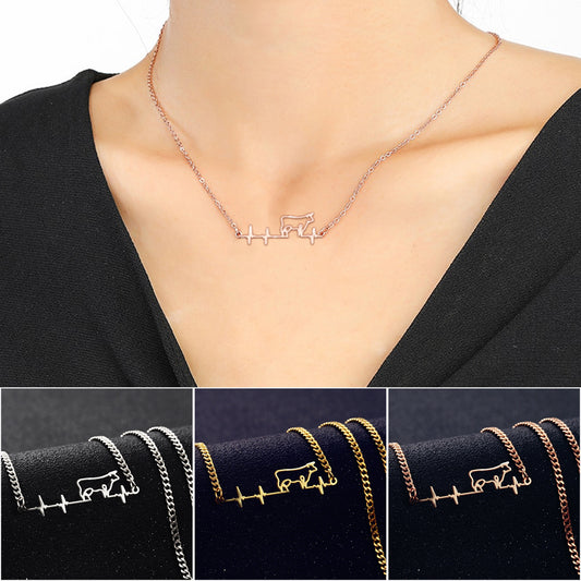 Heart Beat of Cow Lovers - Necklaces Jewelry - silver, gold, rose gold