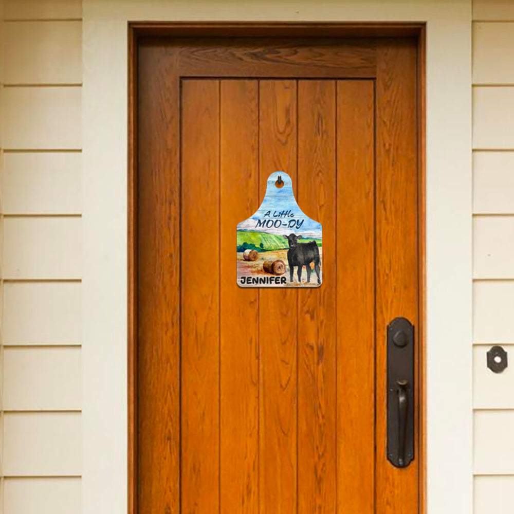 A little Moo-dy - Custom name - Wooden Door Sign - myfunfarm