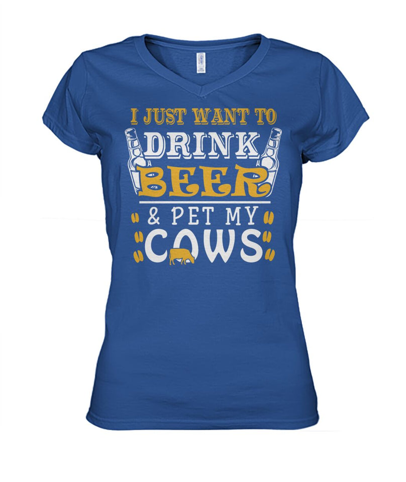 i just want drink with my cows  - Men's and Women's t-shirt , Vneck, Hoodies - myfunfarm - clothing acceessories shoes for cow lovers, pig, horse, cat, sheep, dog, chicken, goat farmer