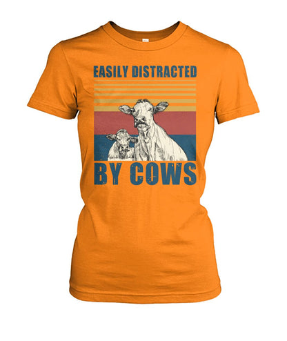 Easily distracted by cows  - Men's and Women's t-shirt , Vneck, Hoodies - myfunfarm - clothing acceessories shoes for cow lovers, pig, horse, cat, sheep, dog, chicken, goat farmer