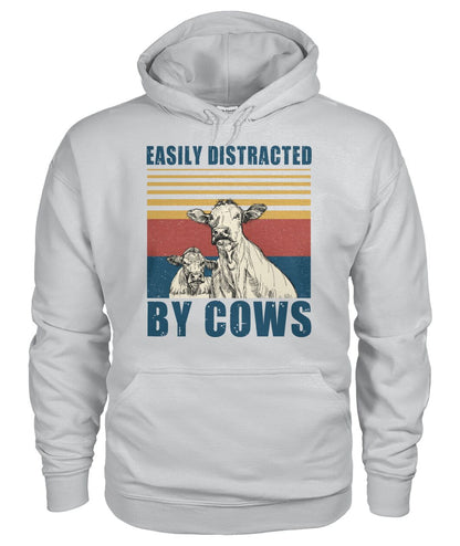 Easily distracted by cows  - Men's and Women's t-shirt , Vneck, Hoodies - myfunfarm - clothing acceessories shoes for cow lovers, pig, horse, cat, sheep, dog, chicken, goat farmer