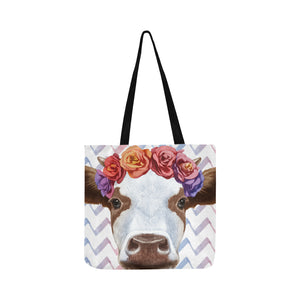 cow flowers cute print tote bag sk00009 Reusable Shopping Bag Model 1660 (Two sides) - myfunfarm - clothing acceessories shoes for cow lovers, pig, horse, cat, sheep, dog, chicken, goat farmer