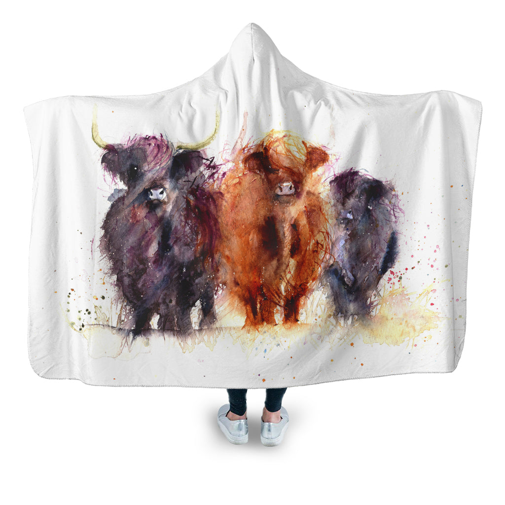 Highland cattle painting style - Hooded Blanket - Cow Lovers