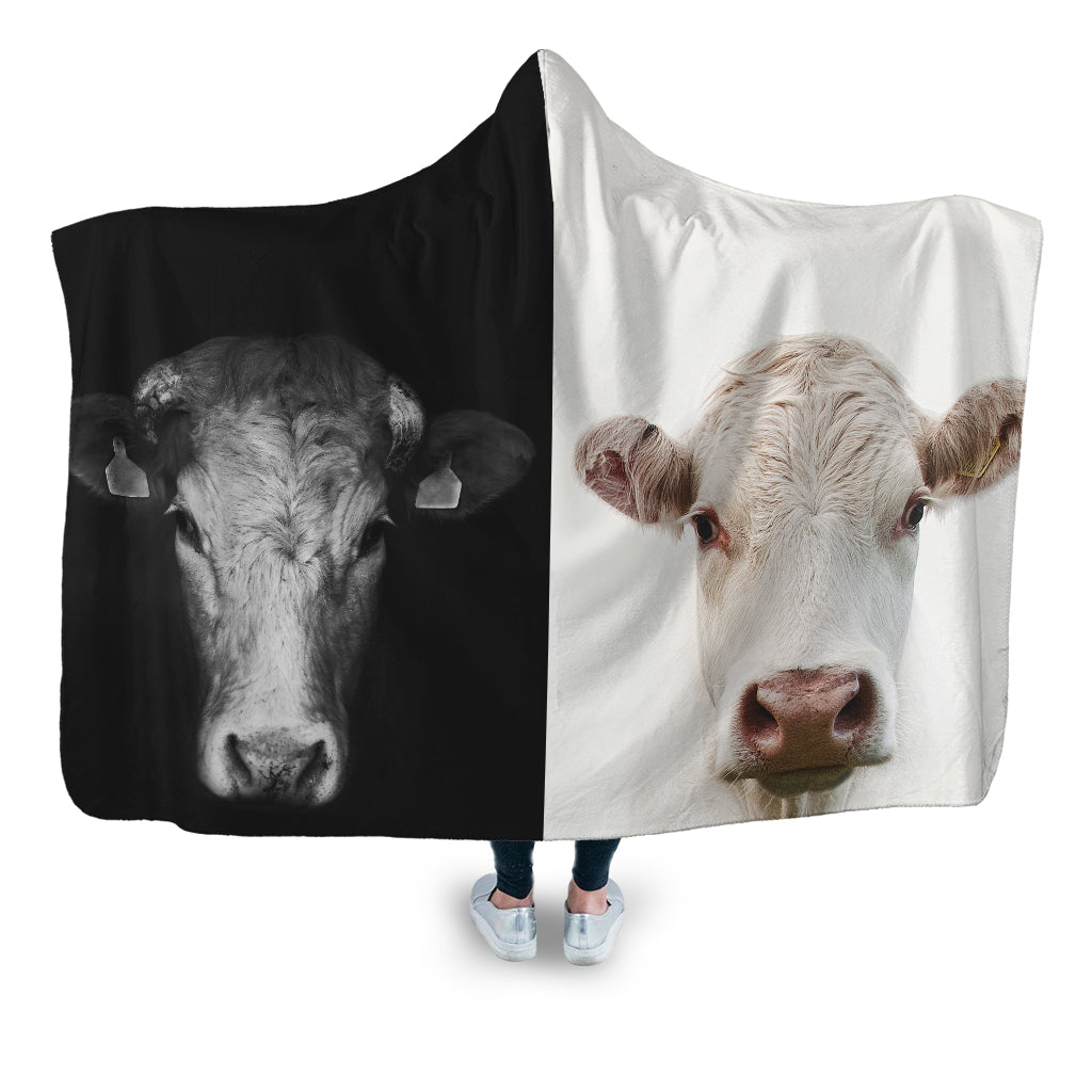 Black and  White  - Hooded Blanket - Cow Lovers
