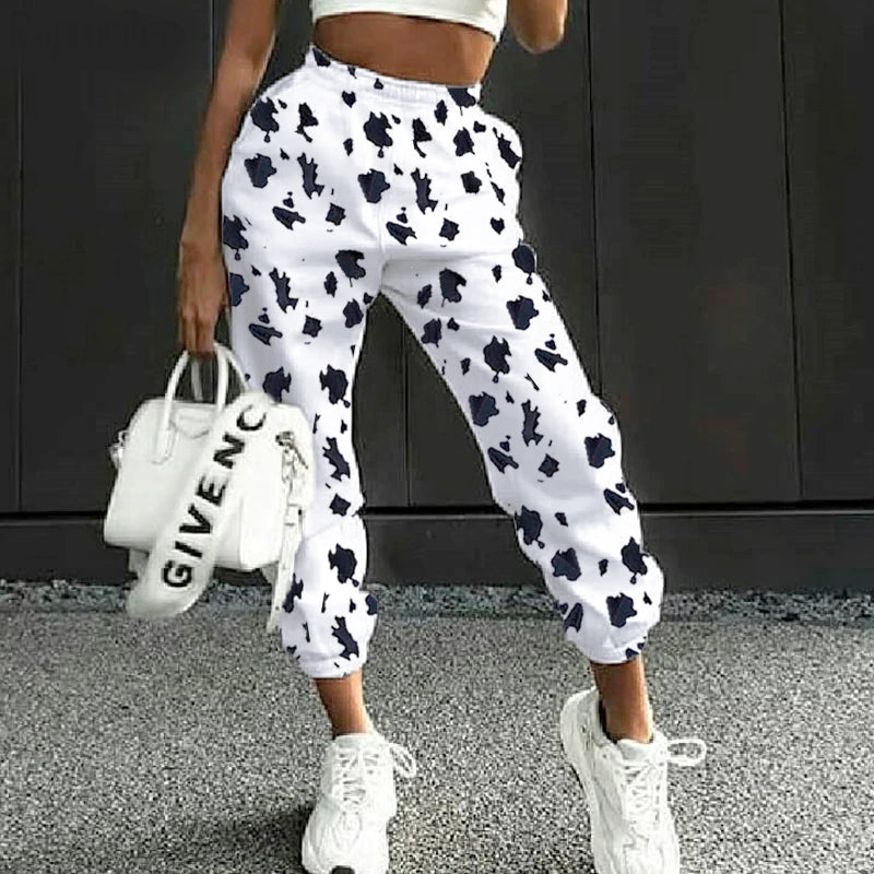 Pattern Cow Print Pants Joggers Women - myfunfarm - clothing acceessories shoes for cow lovers, pig, horse, cat, sheep, dog, chicken, goat farmer