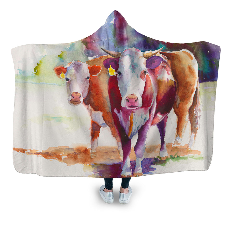 Cute cows painting style - Hooded Blanket - Cow Lovers