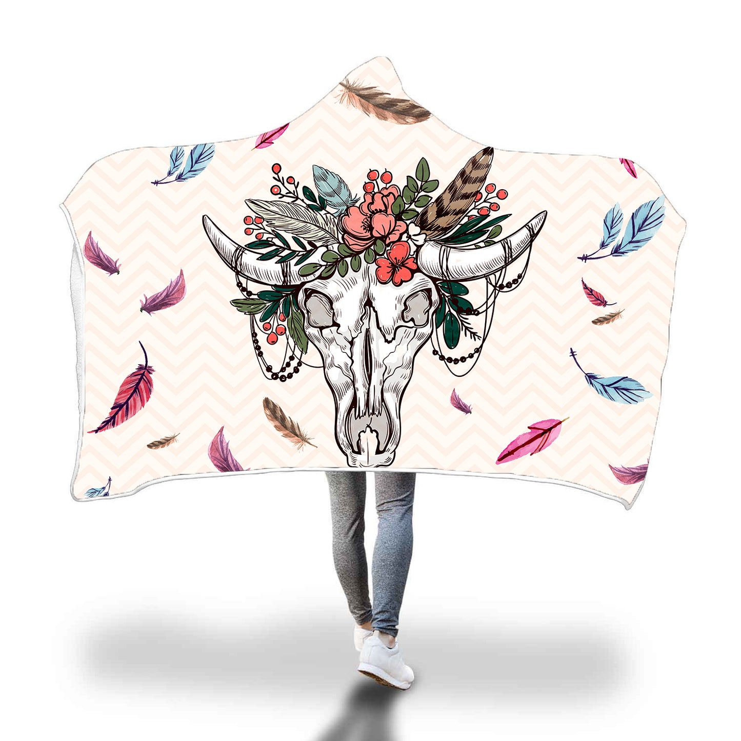 Cows skull and flowers - Hooded Blanket - Cow Lovers - myfunfarm