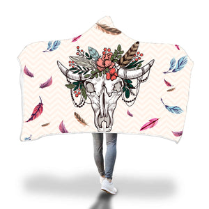 Cows skull and flowers - Hooded Blanket - Cow Lovers