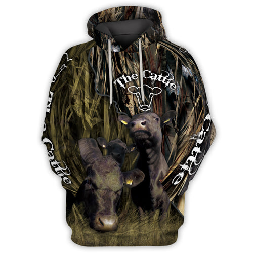 The cattle 3d Print black angus Hoodies
